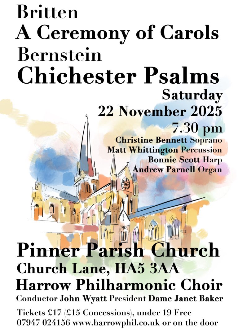 Flyer for Chichester Psalms 22 Nov 7.30pm at Pinner Parish Church
